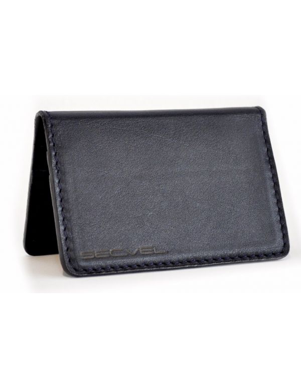 Card protection wallet Genuine leather navy blue